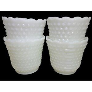 Fire-King Ovenware White Hobnail Milk Glass Custard Planters Set Of 4 Vintage Sc